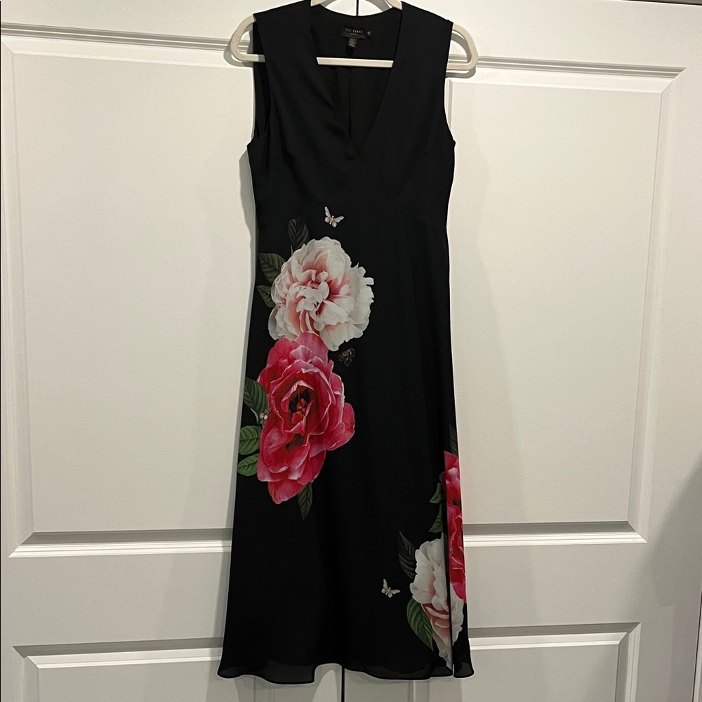 Ted Baker Black Dress with Pink Floral Design